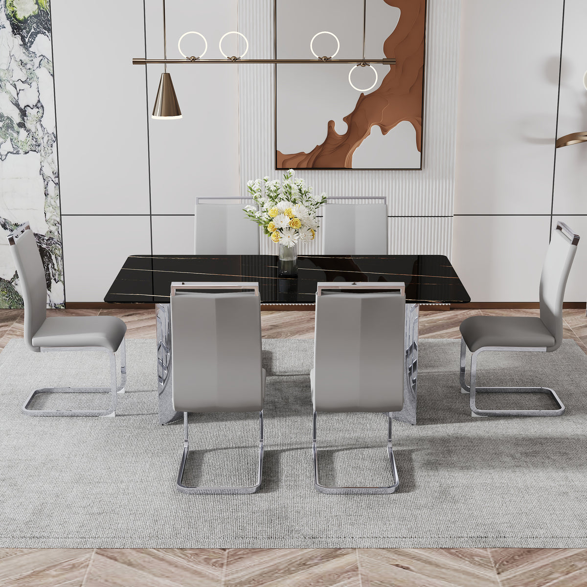Modern Glass Dining Table Silver Base