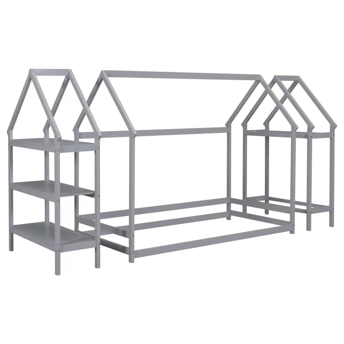 House Frame Platform Bed with Storage Gray