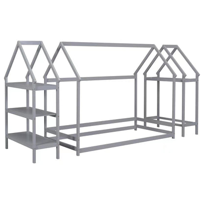 House Frame Platform Bed with Storage Gray