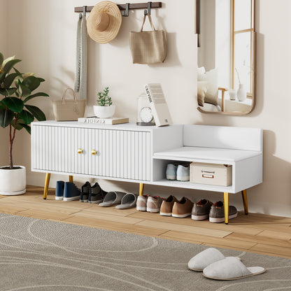 Modern White Shoe Storage Bench with Hidden Upholstered Seat