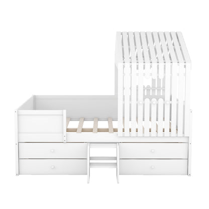 Full Loft Bed with Drawers White