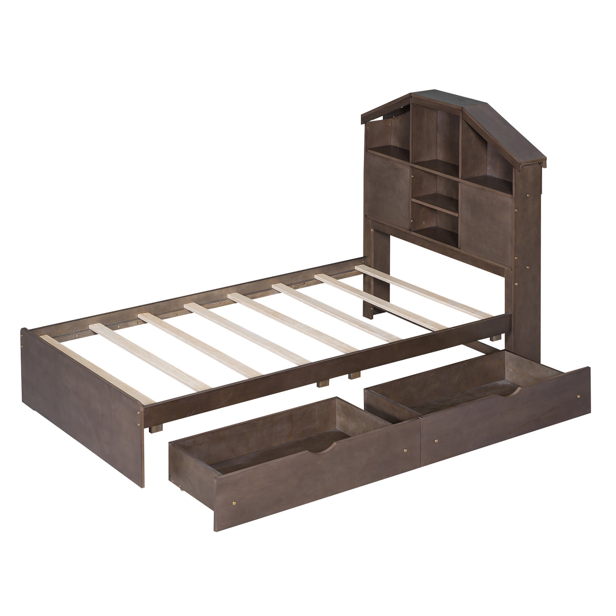 Twin Platform Bed with Storage Drawers Walnut