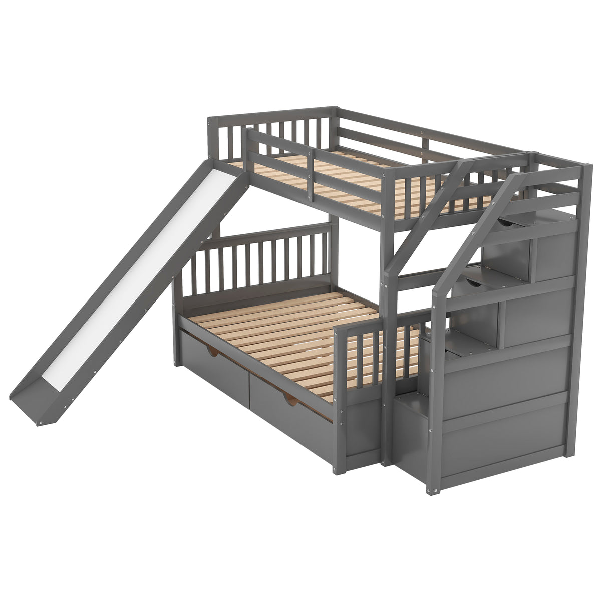 Full Bunk Bed with Drawers Gray