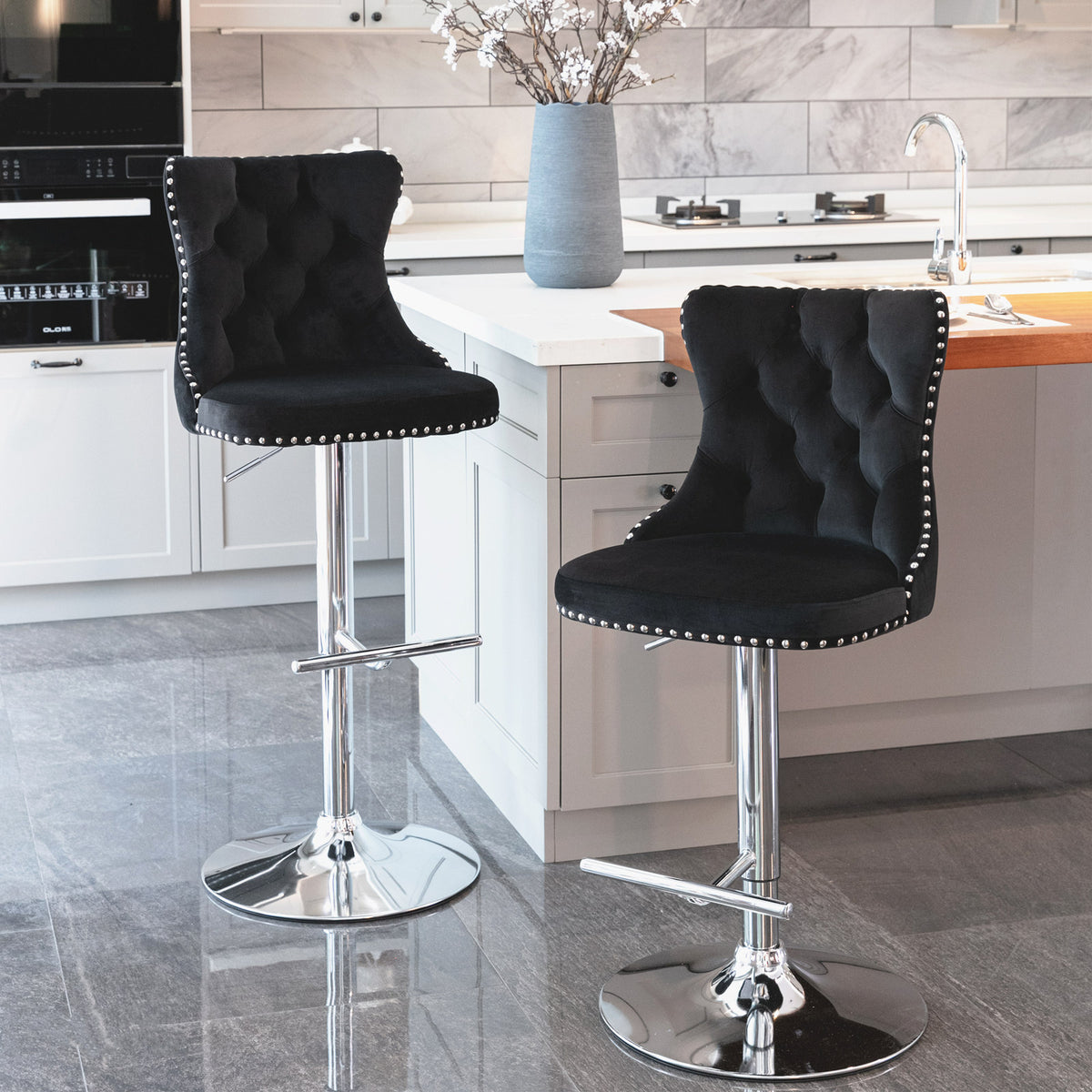 Modern Chrome Bar Stool Set (2 pcs) – Black