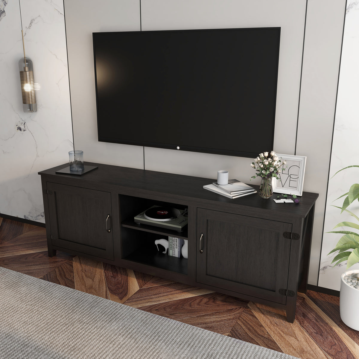 Black Media Console Cabinet