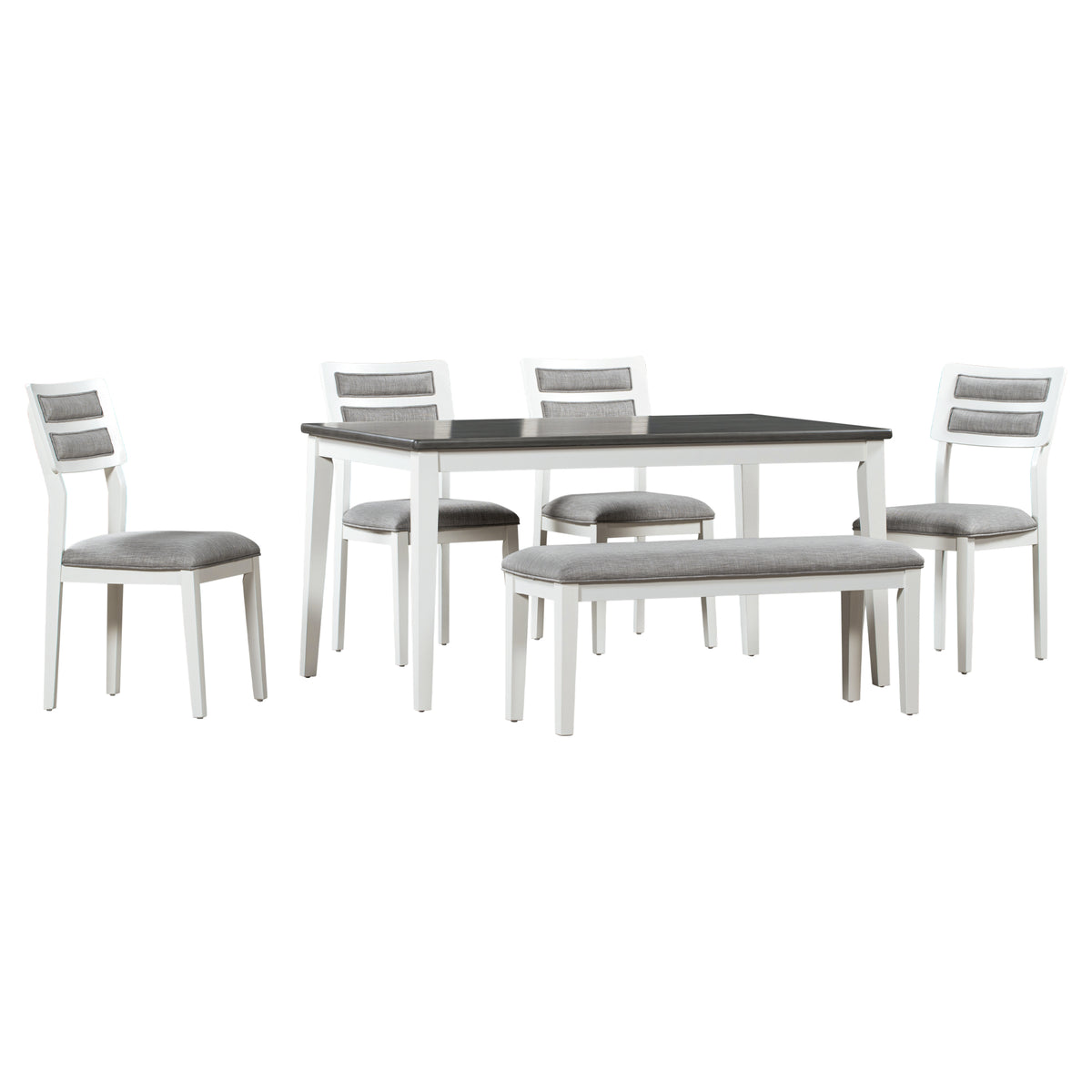 6-Piece Dining Set with Bench White and Gray