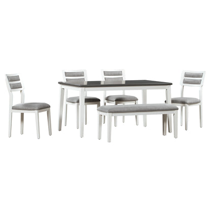 6-Piece Dining Set with Bench White and Gray