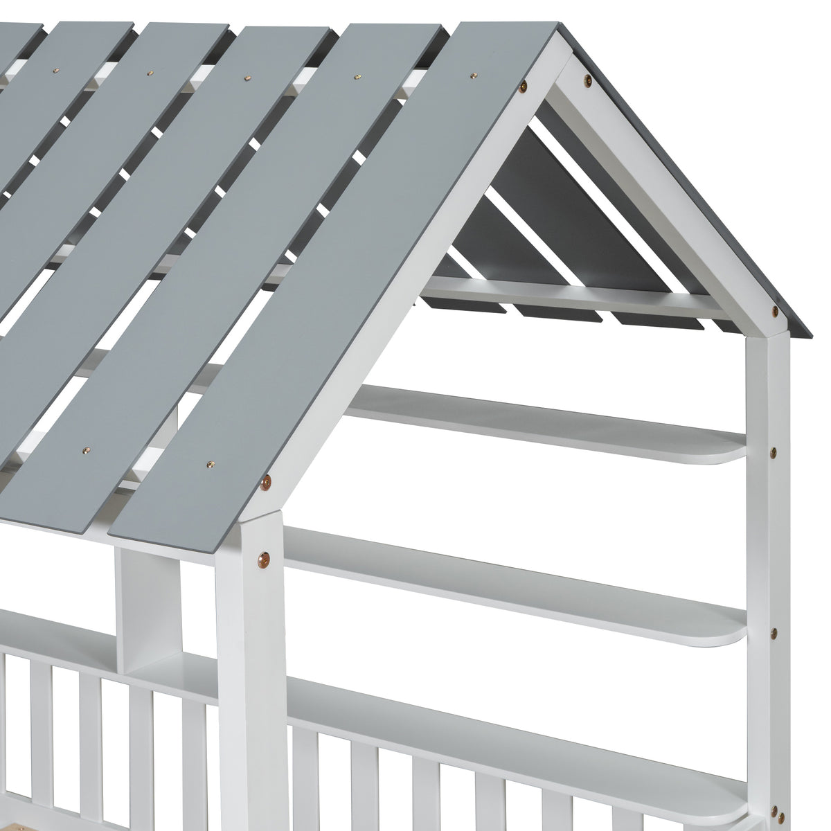 House Bed with Roof and Guardrails White