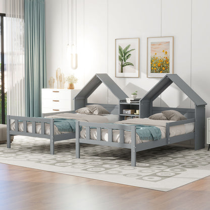 Double Twin Platform Bed Gray