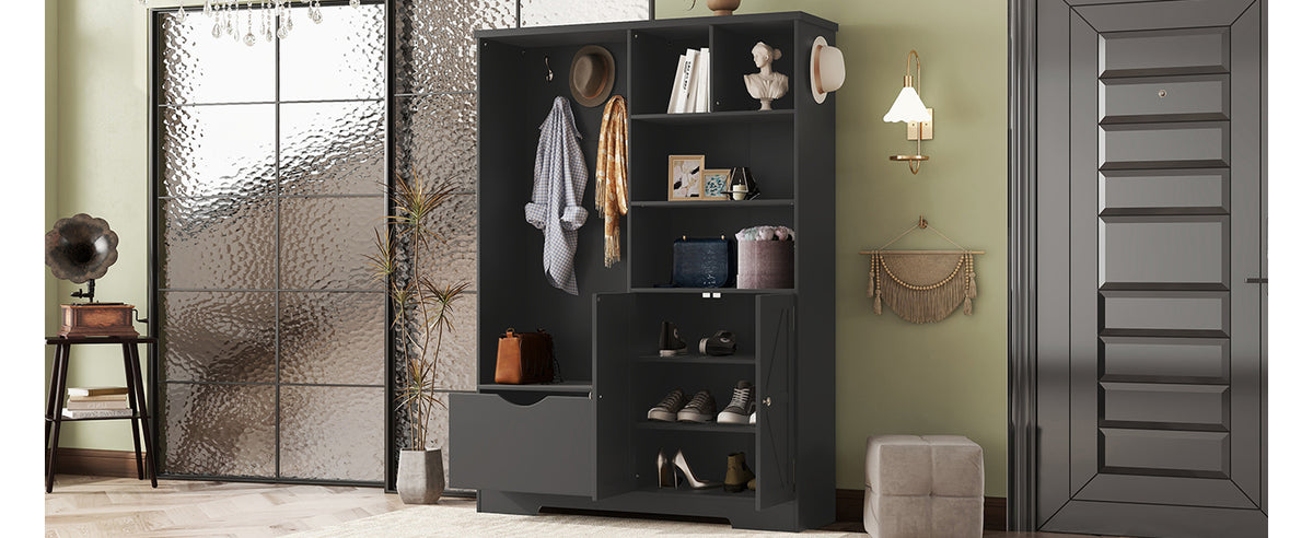 Hall Tree Storage Cabinet Black