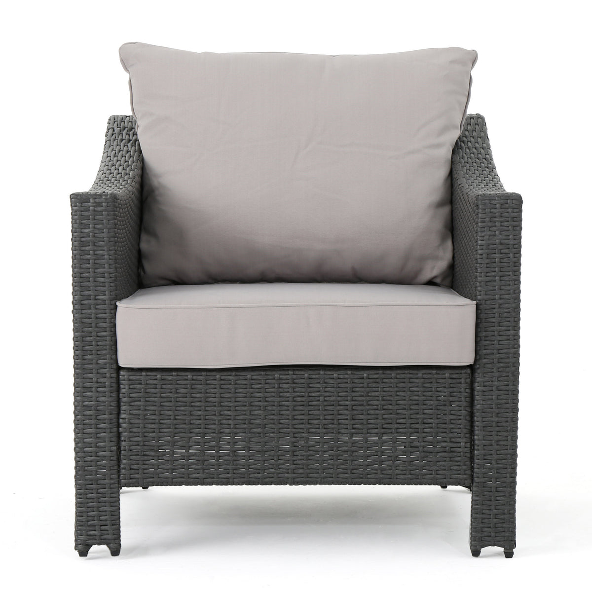 Grey PE Wicker Outdoor Club Chairs – Set of 2 with Cushions