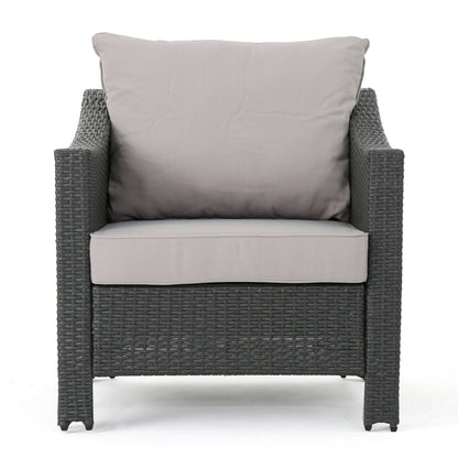 Grey PE Wicker Outdoor Club Chairs – Set of 2 with Cushions