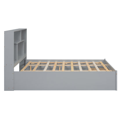 Queen Platform Bed with Storage Drawers Gray