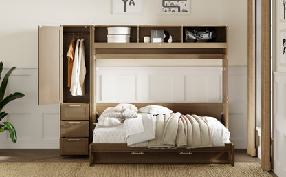 Antique Grey Murphy Bed with Storage Drawers