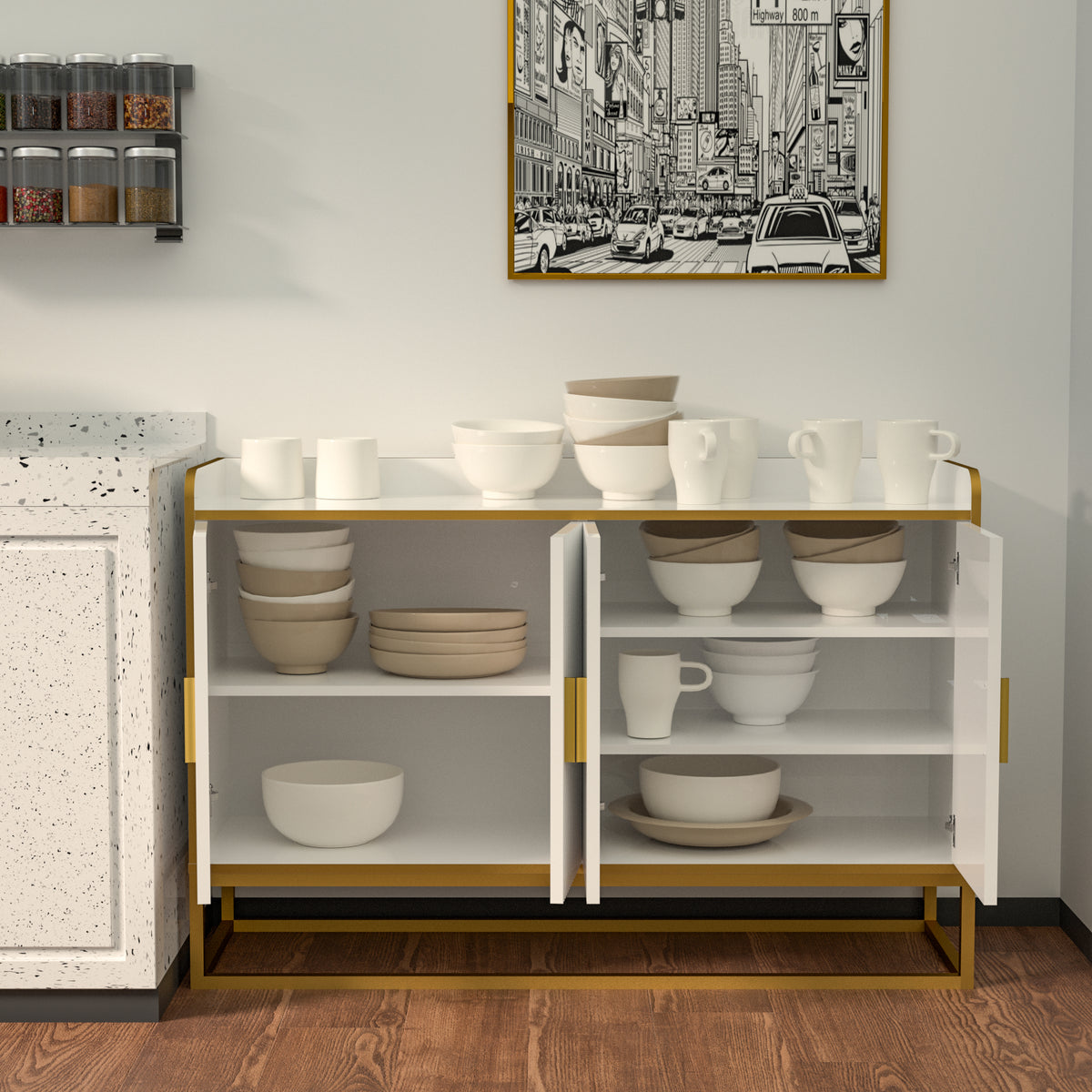 Modern Buffet Cabinet White Gloss