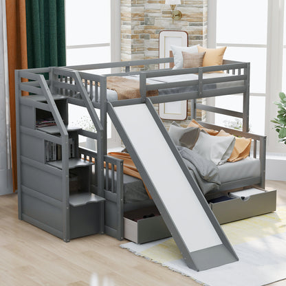 Full Bunk Bed with Drawers Gray