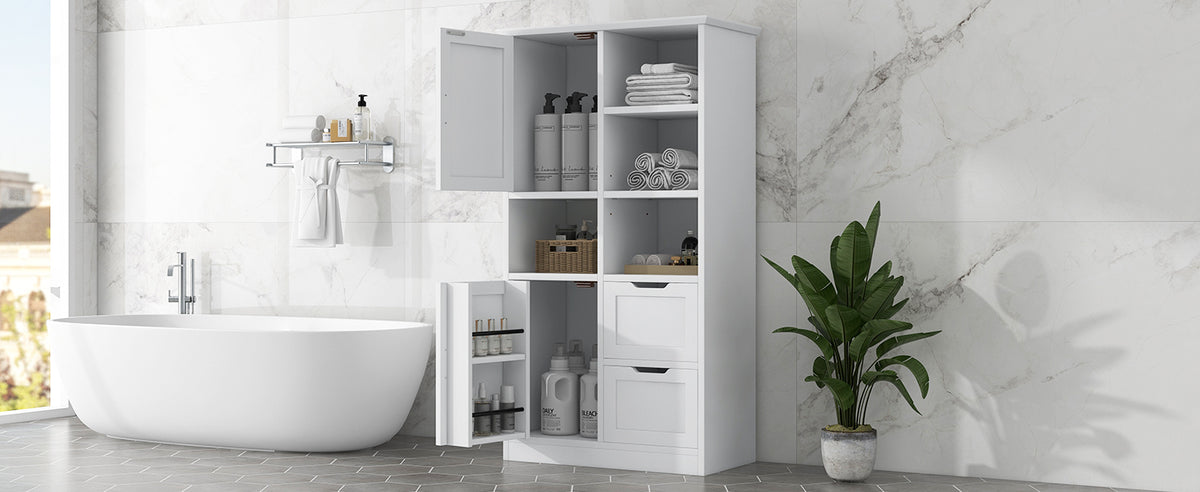 White Bathroom Storage Cabinet with Adjustable Doors
