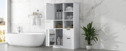 White Bathroom Storage Cabinet with Adjustable Doors