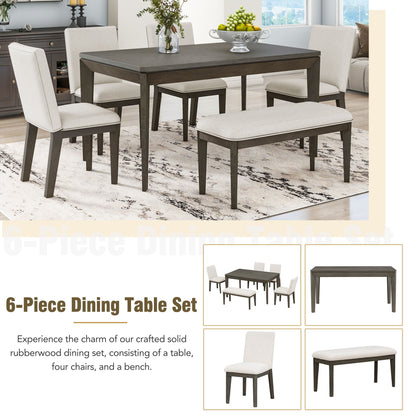 6-Piece Farmhouse Dining Set Beige Gray