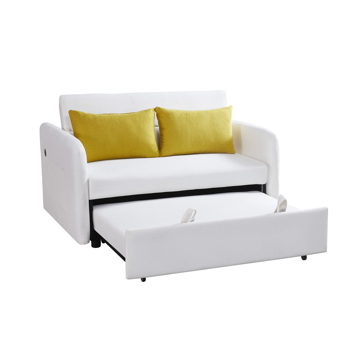 Cream Convertible Sofa Bed – Twin Size Sleeper with Storage