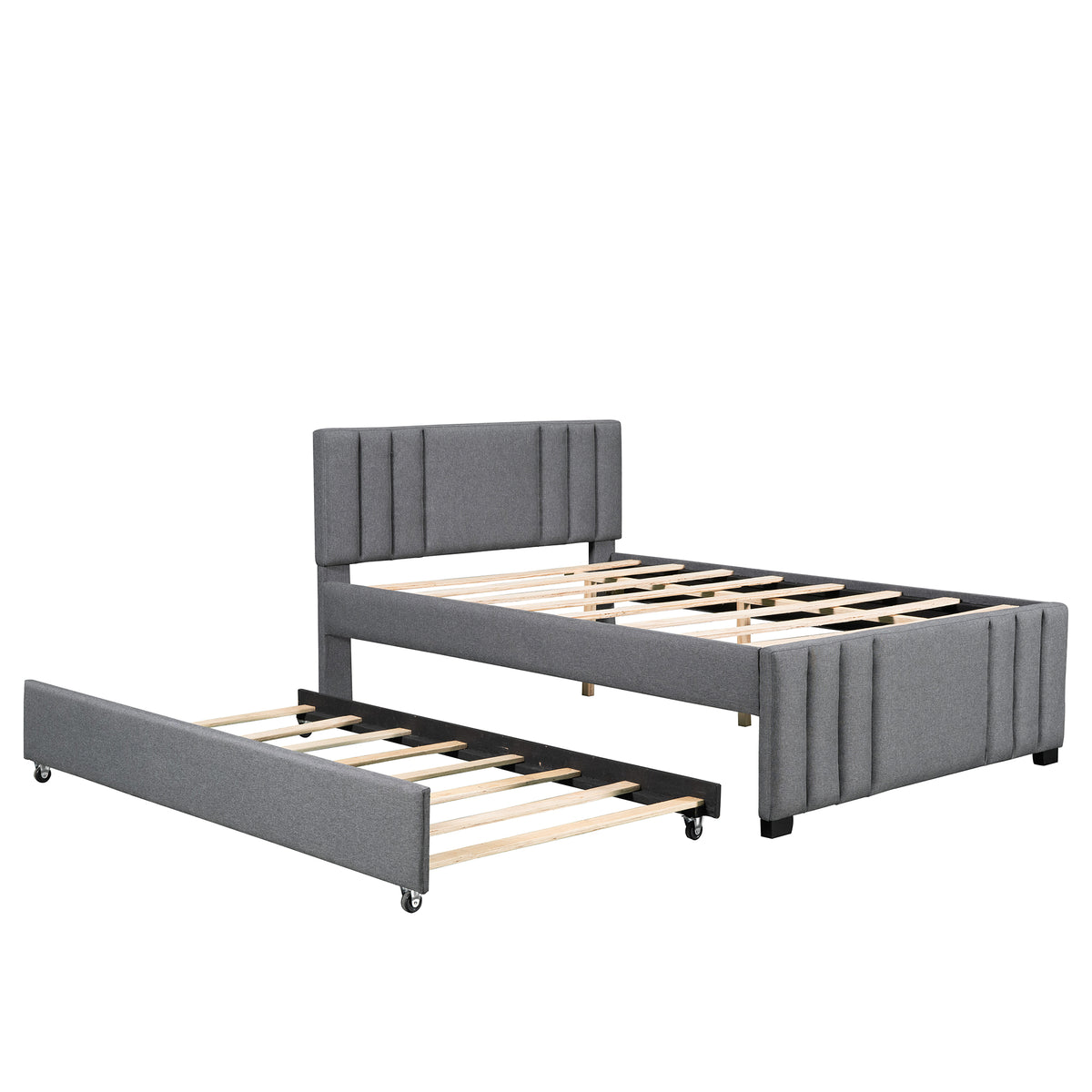 Full Upholstered Bed with Trundle Gray