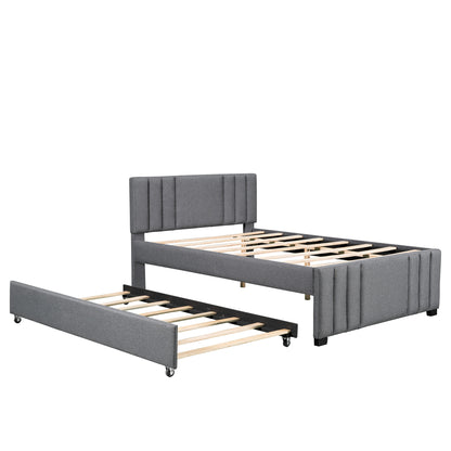 Full Upholstered Bed with Trundle Gray