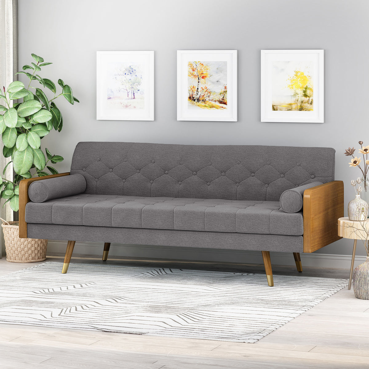 Aidan Mid-Century Tufted Fabric Sofa Gray