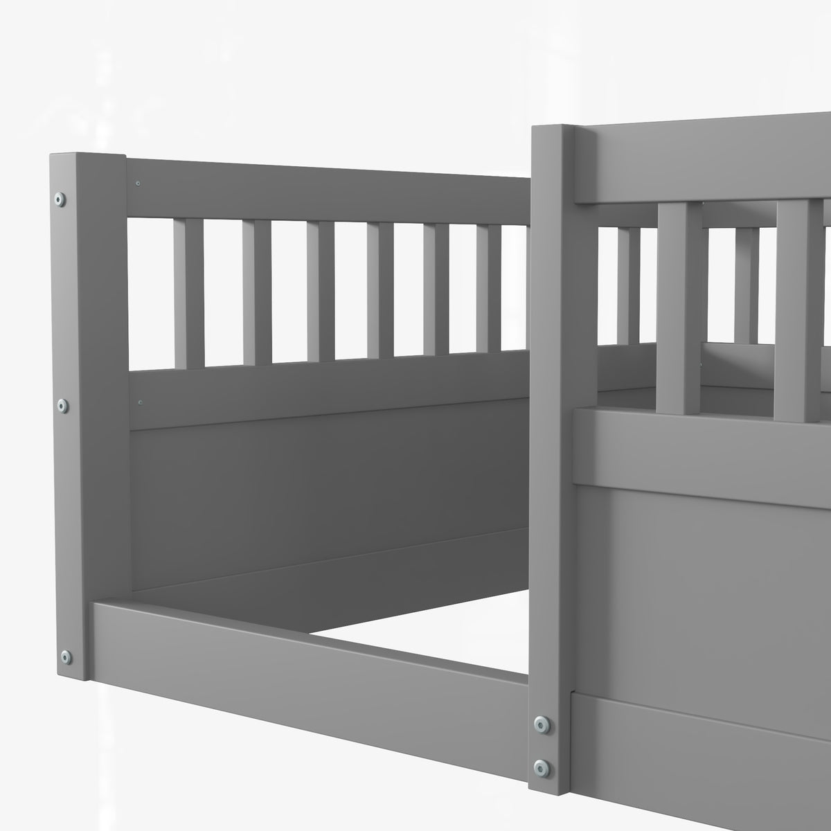 Gray Kids Floor Bed Frame with Fence