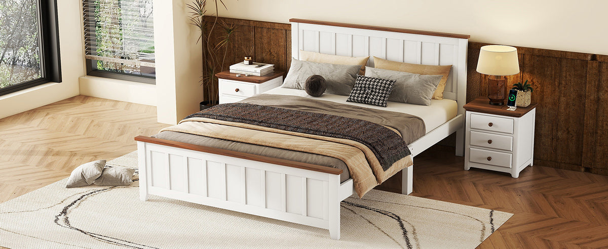 Full Wood Platform Bed with Slat Support White