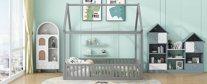 Full Wood Bed with Fence and Door Gray