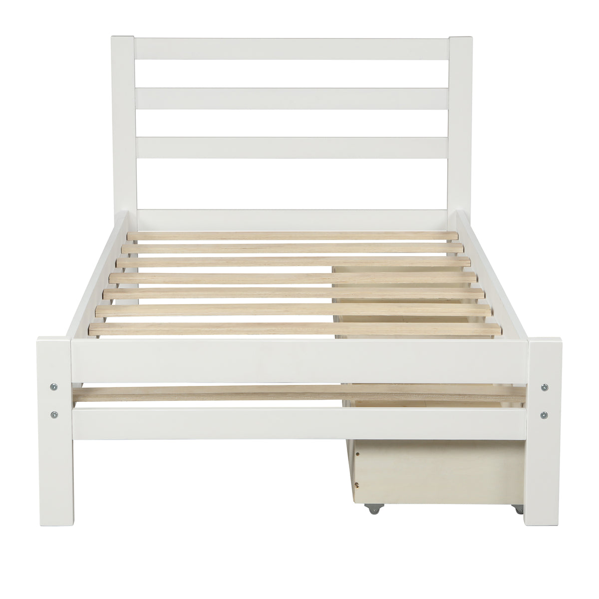 Wood Platform Bed with Drawers White