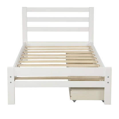 Wood Platform Bed with Drawers White