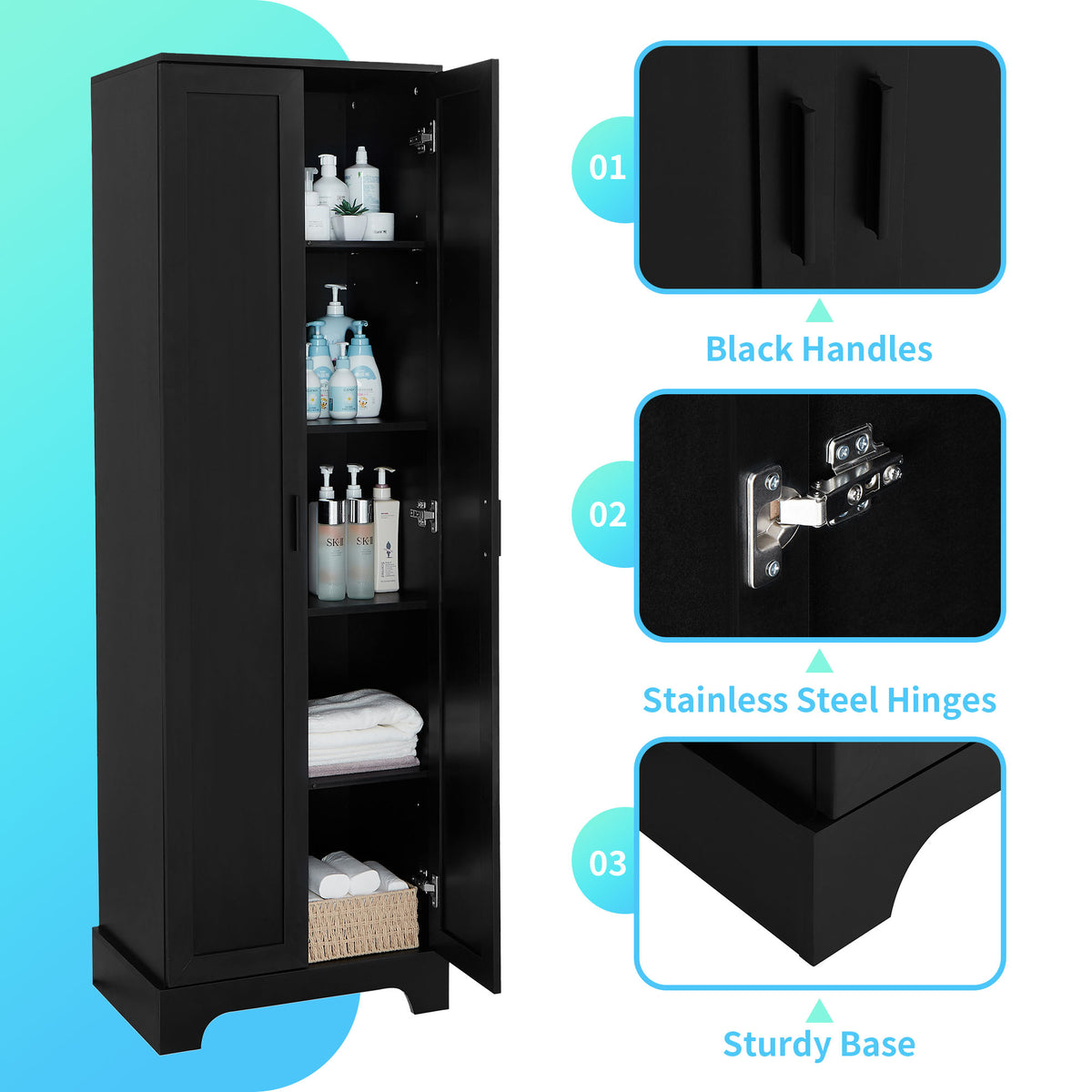 Black Storage Cabinet with Adjustable Shelf MDF Board