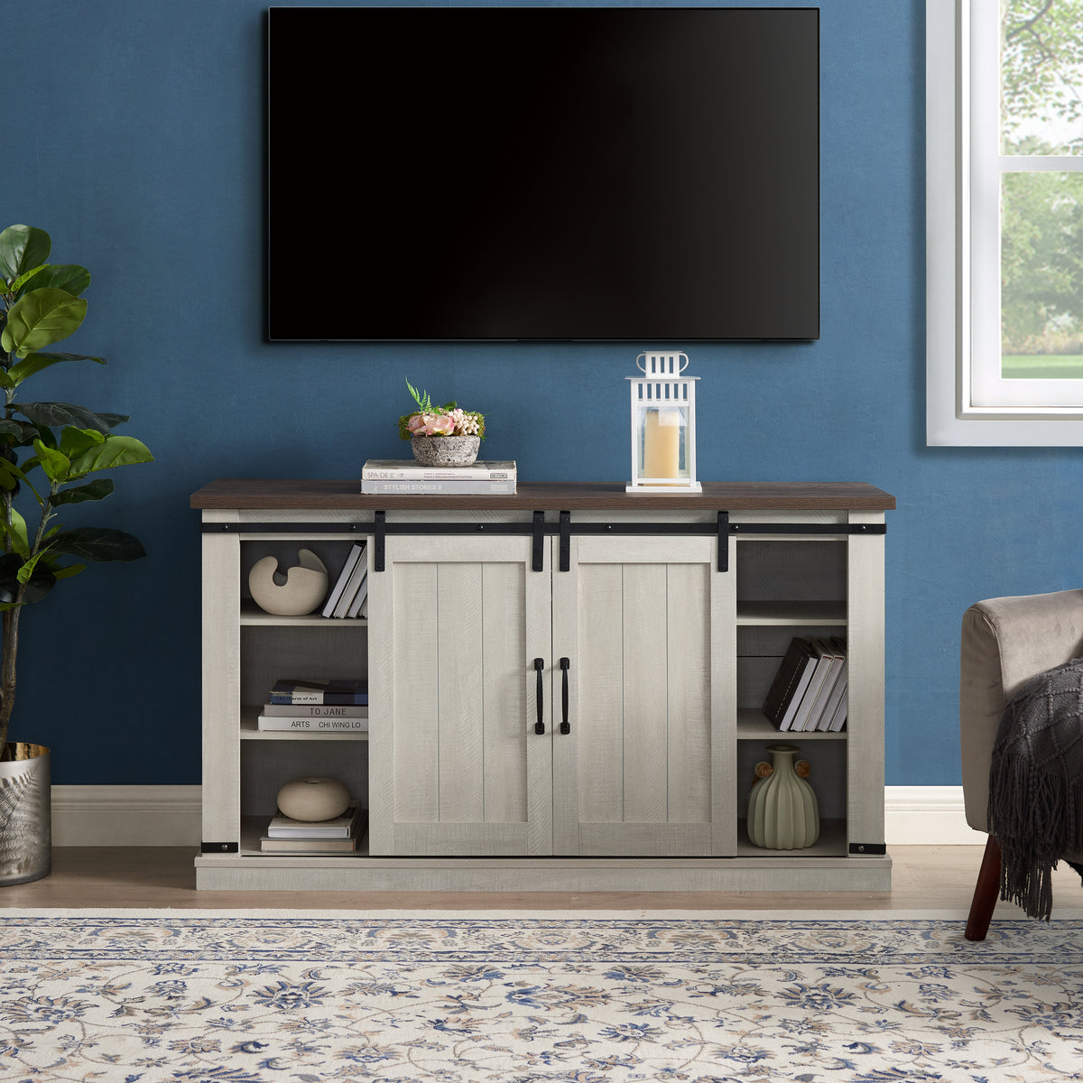 Farmhouse Media Console for TV White
