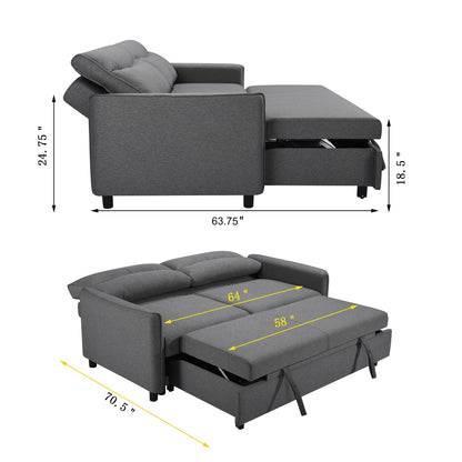 3-in-1 Sleeper Sofa Bed with Pullout Gray