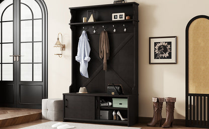 Hall Tree with Sliding Door and Hooks Black