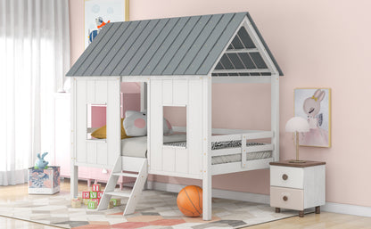 Low Loft Twin Bed with Windows White