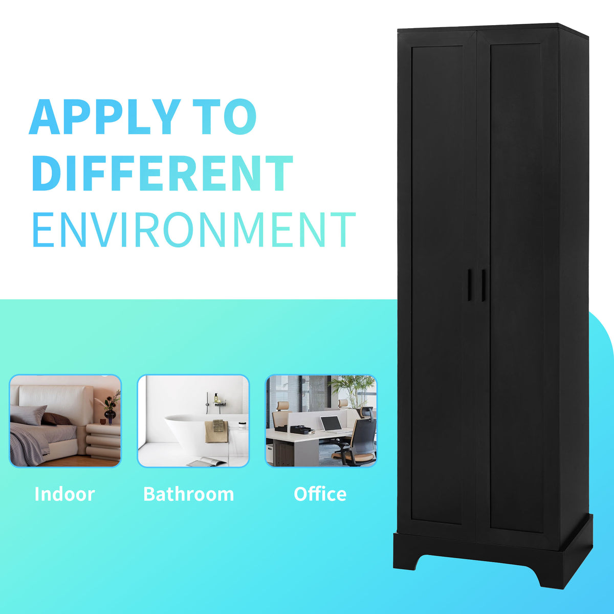 Black Storage Cabinet with Adjustable Shelf MDF Board