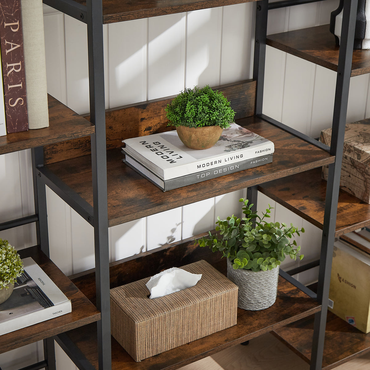 Rustic Triple Bookshelf Industrial Brown