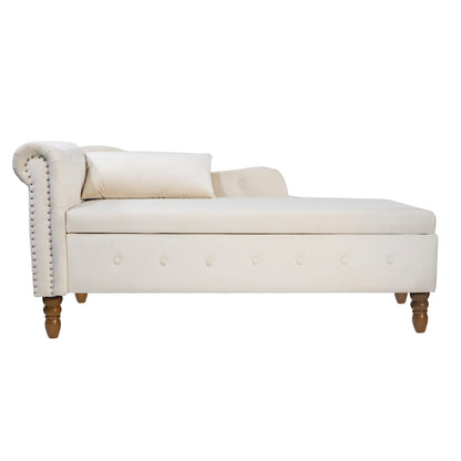 Beige Chaise Lounge with Storage and Pillow