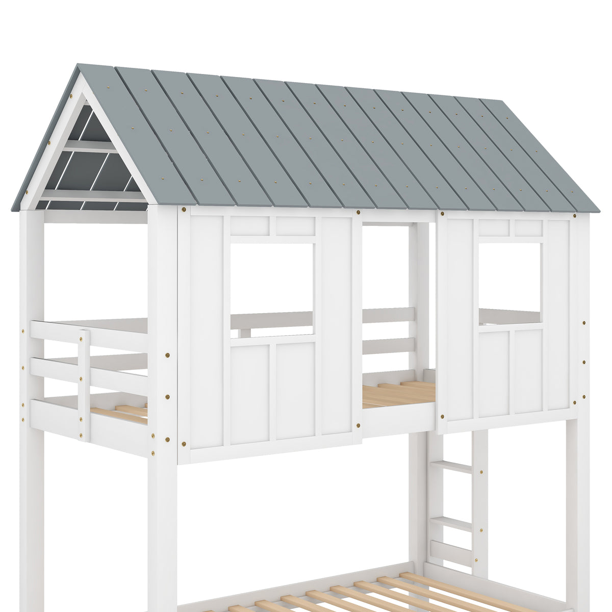 House Bunk Bed with Roof White