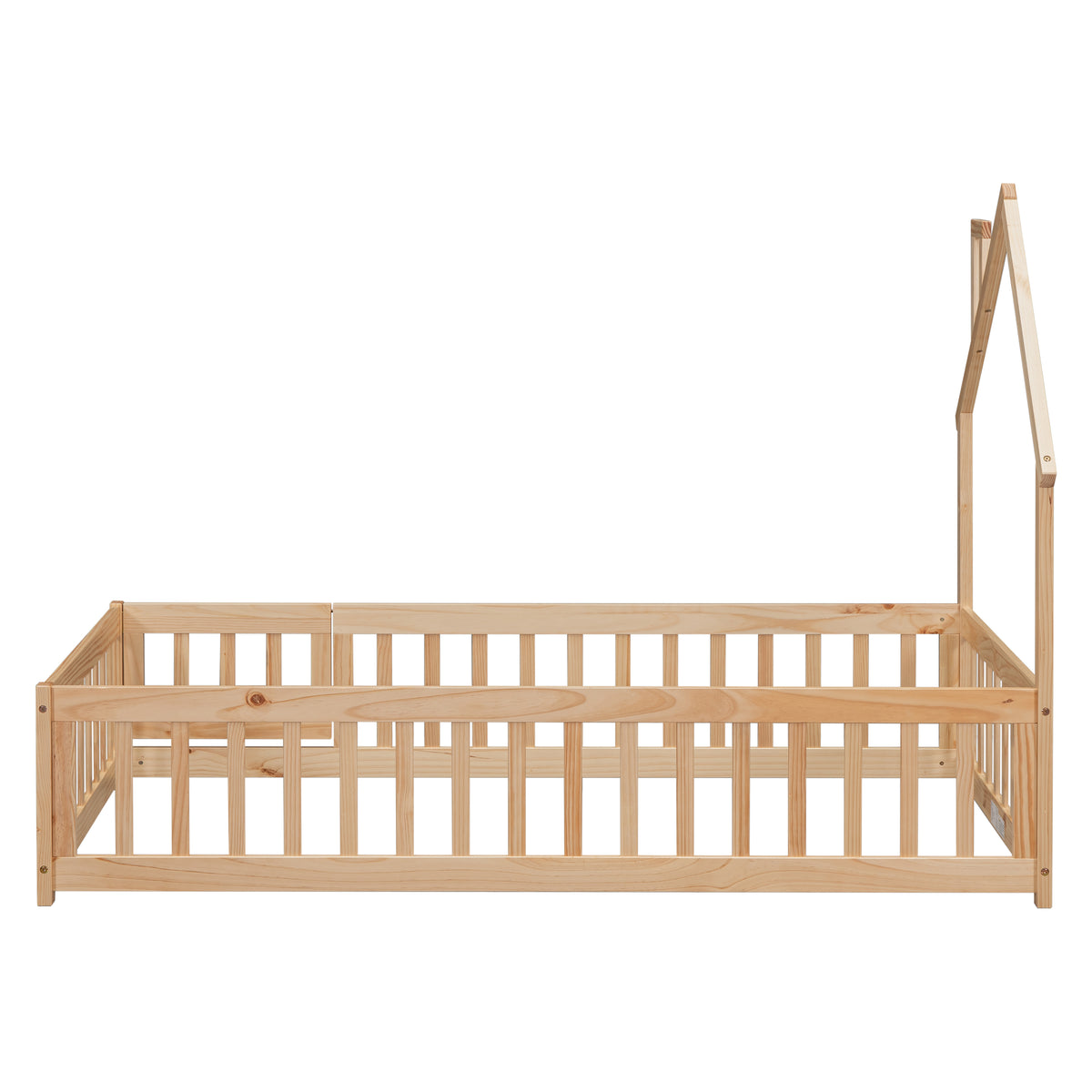 Metal House Floor Bed with Fence – Natural