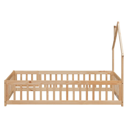 Metal House Floor Bed with Fence – Natural