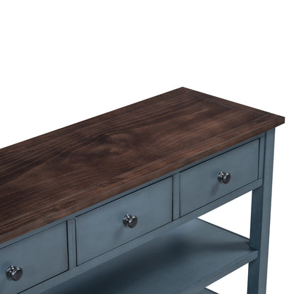 Retro Console Table with Shelves Navy Espresso
