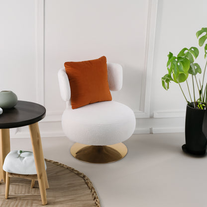 Barrel Swivel Accent Chair – White Fabric