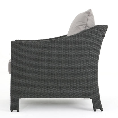 Grey PE Wicker Outdoor Club Chairs – Set of 2 with Cushions