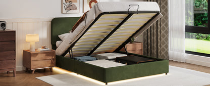 Hydraulic Storage Bed with LED Lights Green