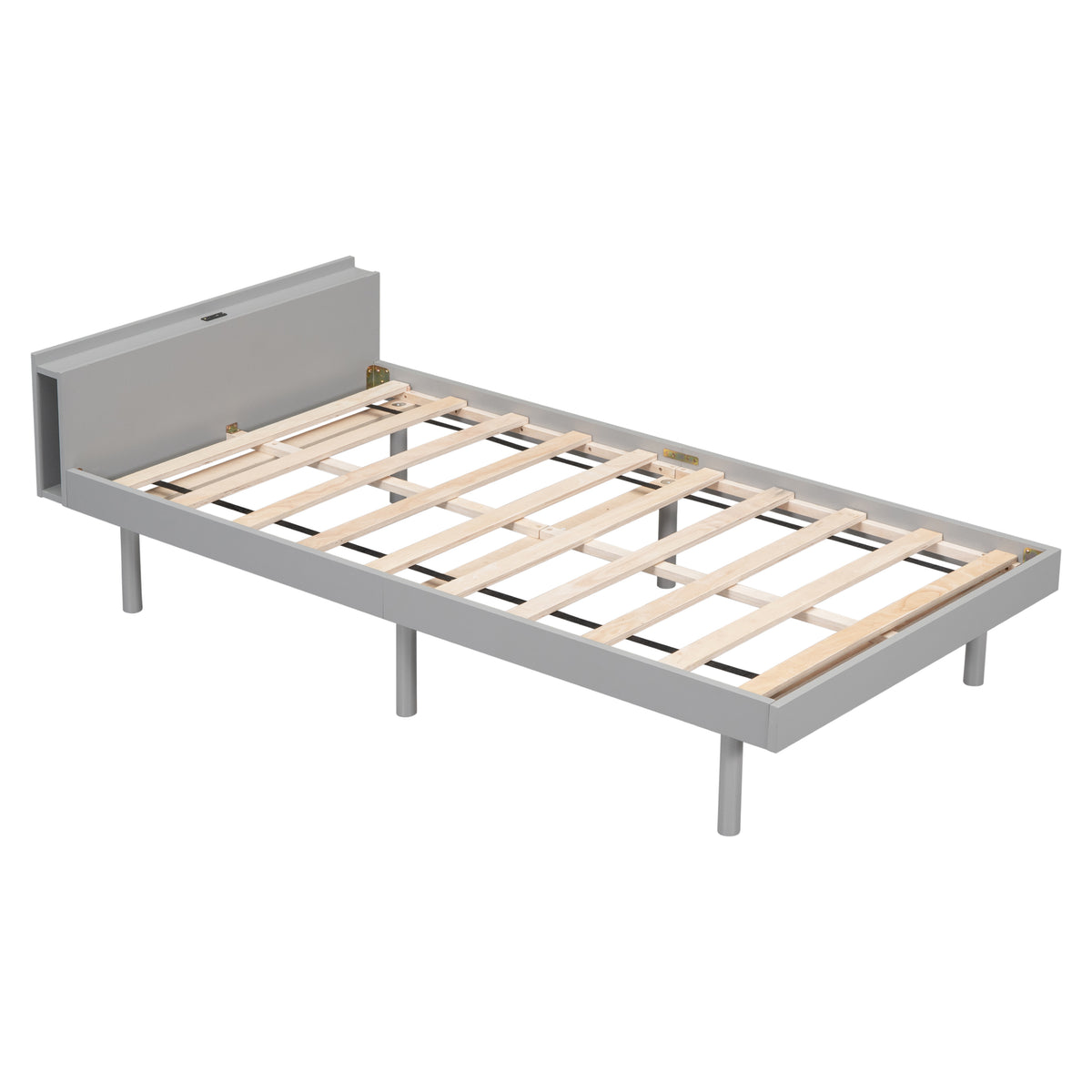 Twin Platform Bed with USB Ports Gray Finish