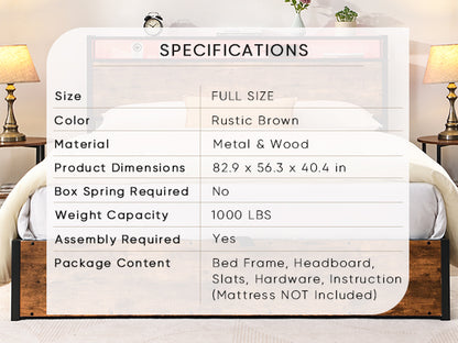 Elevating Platform Bed with LED Headboard Brown
