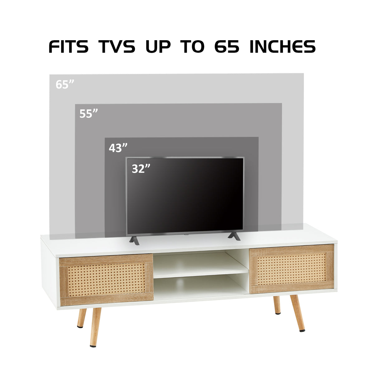 Rattan TV Cabinet with Adjustable Shelves White